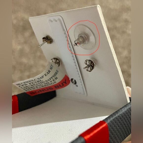 Cultured Freshwater Pearl Lab and Sapphire Earrings in the Sterling Silver - Picture 9 of 9